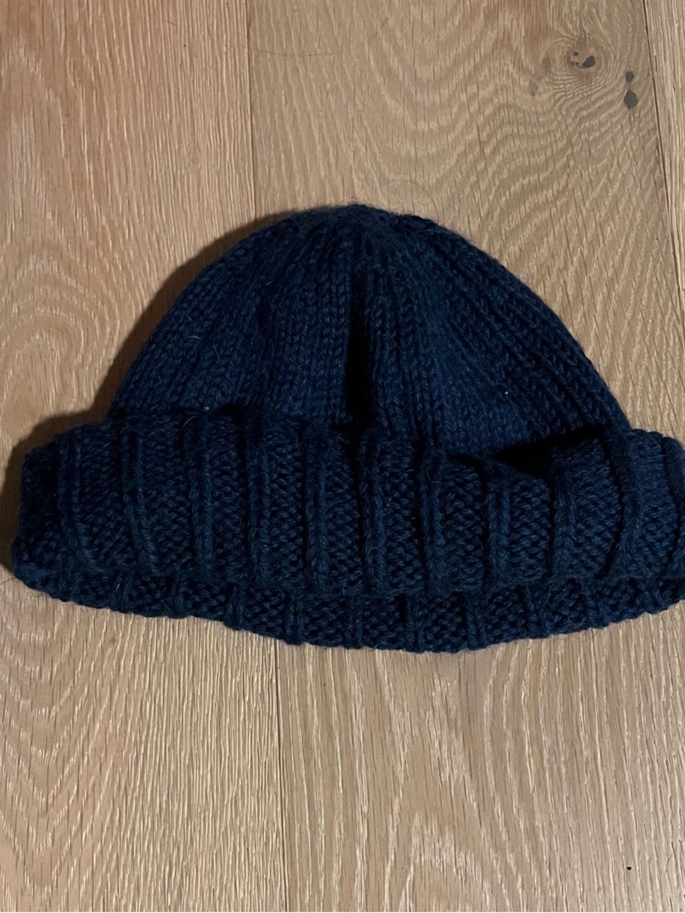 Vintage 2000s Beanie Hat Navy Knit Ribbed Folded Winter